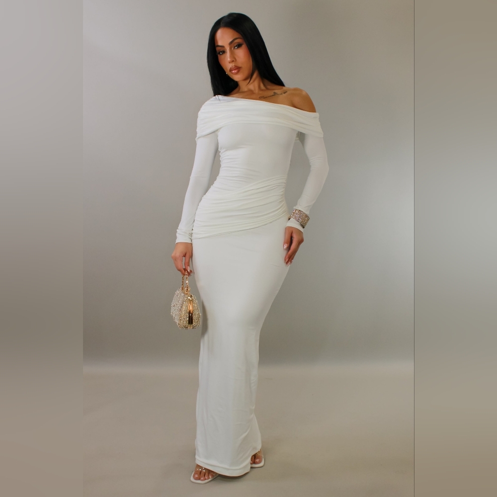 Making Moves Off Shoulder Maxi Dress- White